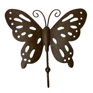 Distressed Brown Metal Butterfly 6.5" Single Hook Coat Hat Jewelry Hanger
